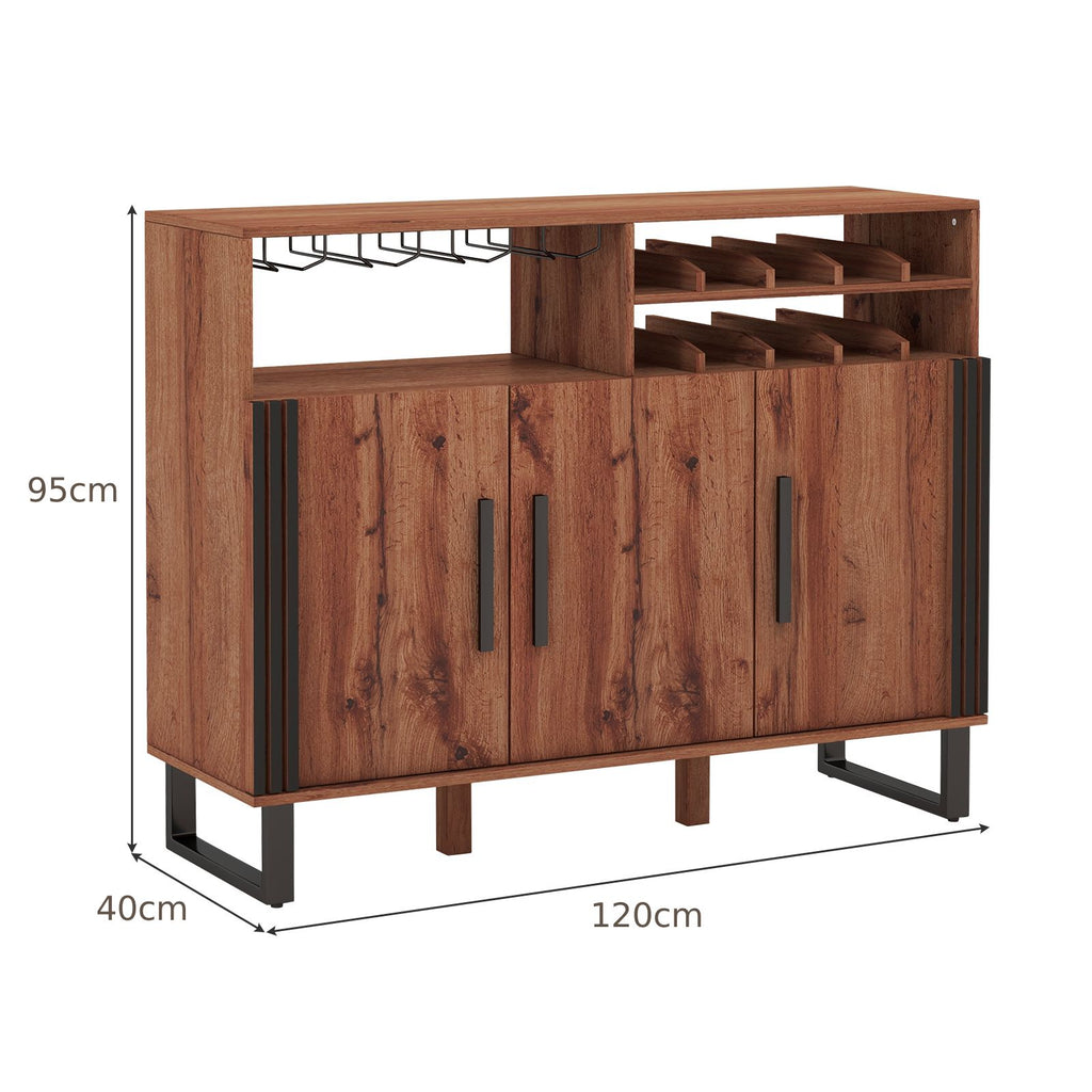 Home Wine Bar Cabinet with 3 Door and 4-Row Glass