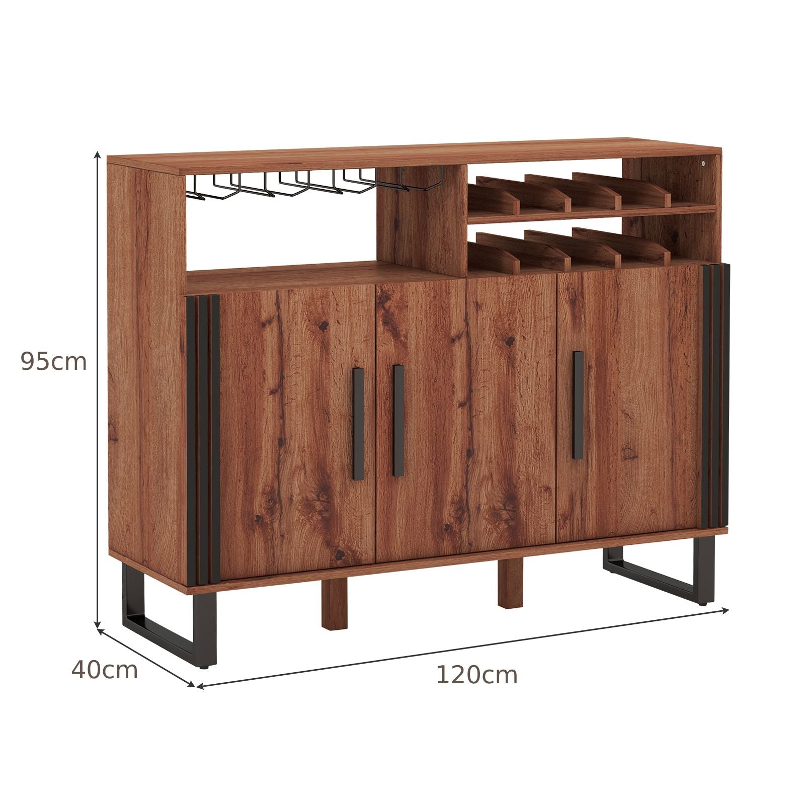 Home Wine Bar Cabinet with 3 Door and 4-Row Glass