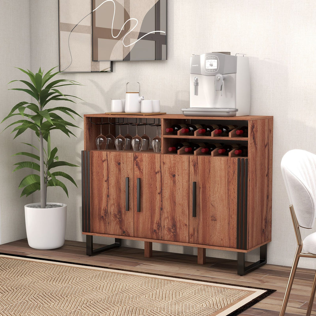 Home Wine Bar Cabinet with 3 Door and 4-Row Glass