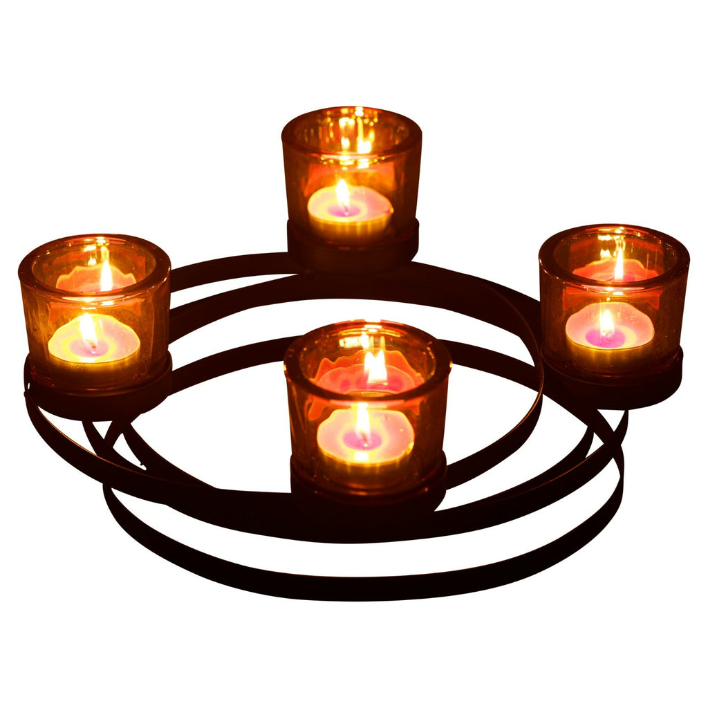 Round Black Metal 4 Tealights Candles Holder Centerpiece Table Home D?Cor Xmas