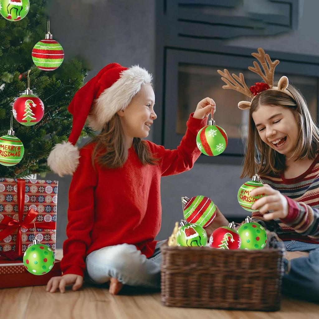 12X Christmas Grinch Decor Red Green Stripes Baubles Tree Xmas Balls Ornament